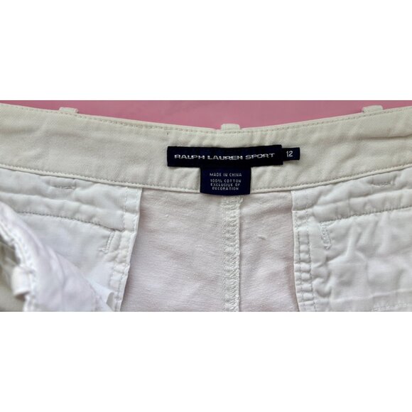 Ralph Lauren Sport White Cotton Womens Shorts Size 12 With Embroidered Logo & Ba - Picture 7 of 7